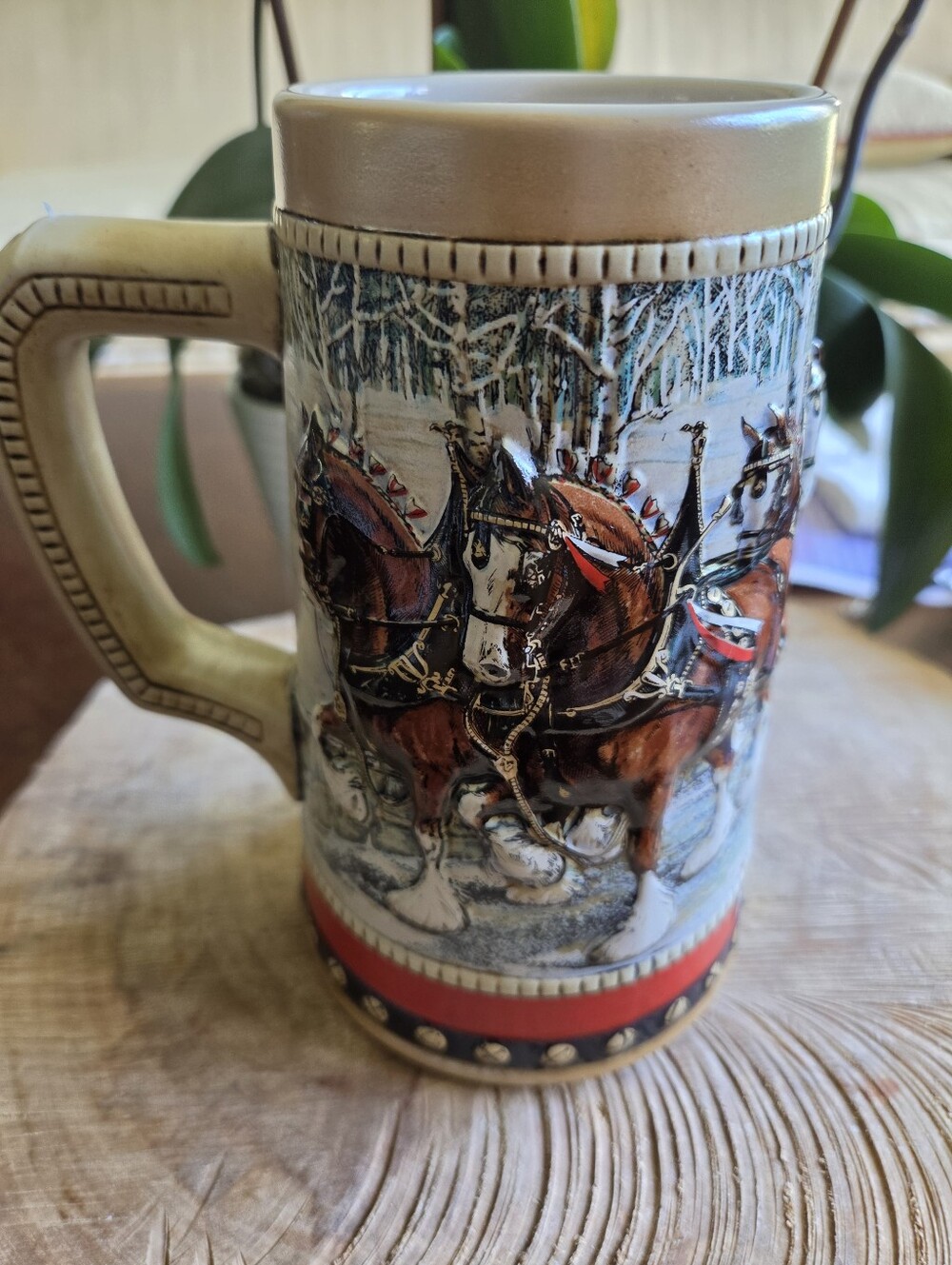 Vintage 1988 Budweiser Clydesdales Holiday Beer Stein Mug